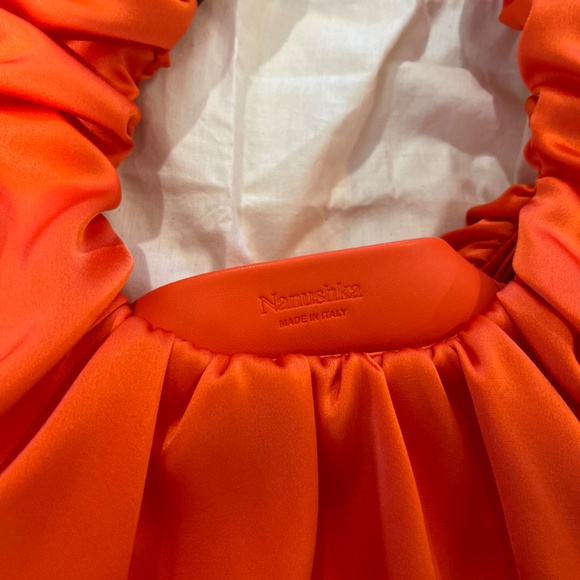 NWT Nanushka Anja Ruched Baguette Faux-Leather Shoulder Bag Orange - Picture 6 of 8